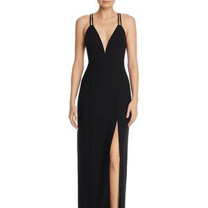 Lattice Back Plunge Gown In Black